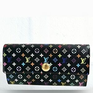 Louis Vuitton Black Murakami Monogram Multicolore Long Sarah Wallet